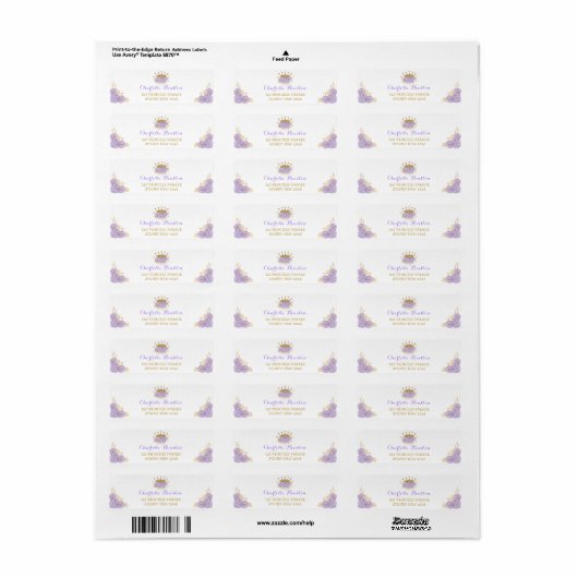 Lavender Gold Crown Princess Royal Floral Etiket (Full Sheet)