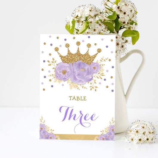 Lavender Gold Crown Princess Shower Table Number Kaart