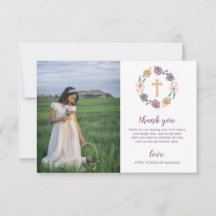 Lavender & Gold Floral Cross First Heilige Communi