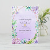 Lavender & Gold Floral Geometric Engagement Party Kaart (Staand voorkant)