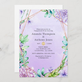 Lavender & Gold Floral Geometric Engagement Party Kaart