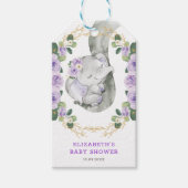 Lavender Gold Floral Greenery Elephant Baby shower Cadeaulabel (Voorkant)