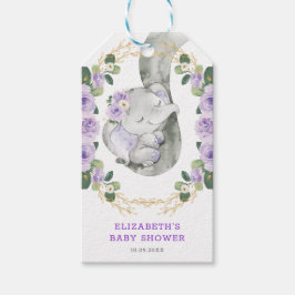 Lavender Gold Floral Greenery Elephant Baby shower Cadeaulabel