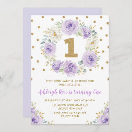 Lavender Gold Floral Roos 1e verjaardag Tea Party Kaart
