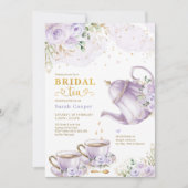Lavender Gold Floral Vrijgezellenfeest Tea Party Kaart (Voorkant)