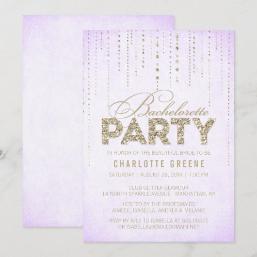 Lavender & Gold Glitter Kijk Bachelorette Party Kaart (Voorkant / Achterkant)