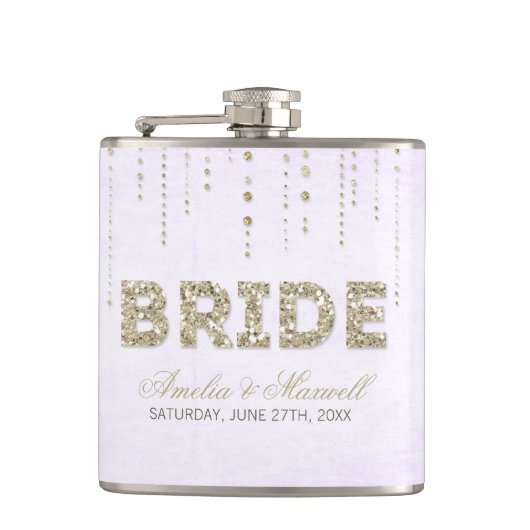 Lavender & Gold Glitter Let Bride Flask Heupfles (Voorkant)