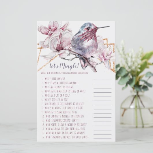Lavender & Gold Hummingbird Let's Mingle Game (Staand voorkant)