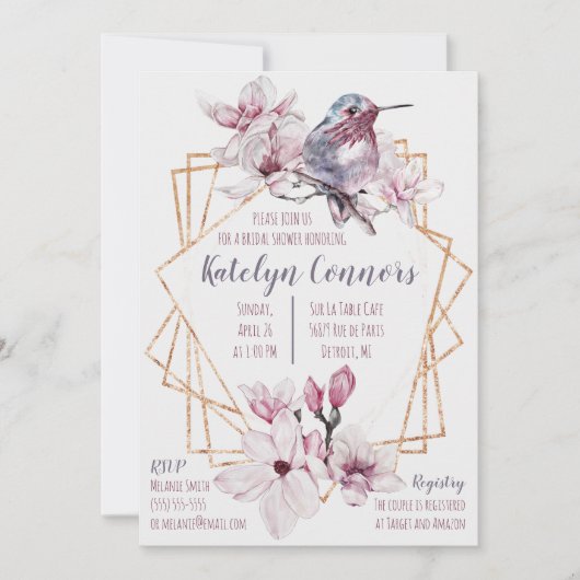 Lavender & Gold Hummingbird Met Vrijgezellenfeest  Kaart (Voorkant)