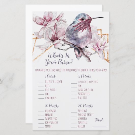 Lavender & Gold Hummingbird Wat zit er in je tas? (Voorkant / Achterkant)