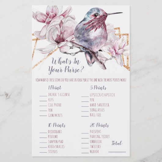 Lavender & Gold Hummingbird Wat zit er in je tas? (Voorkant)