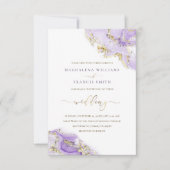 lavender gold ink vloeibare marmer bruiloft uitnod kaart (Voorkant)