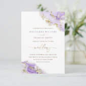 lavender gold ink vloeibare marmer bruiloft uitnod kaart (Staand voorkant)