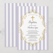Lavender & Gold Lijst Girls Baptisme Kaart (Voorkant / Achterkant)