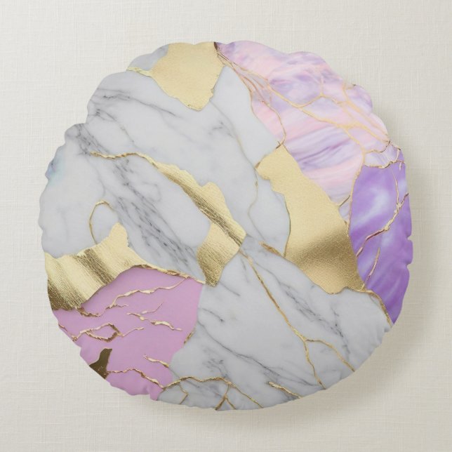 Lavender & Gold Marble Luxe Rond Kussen (Voorkant)