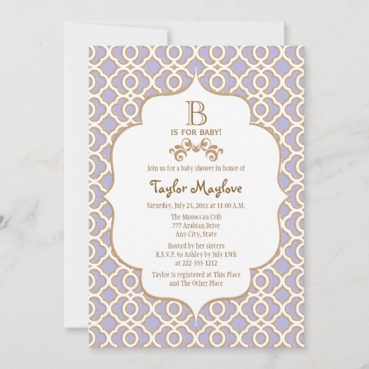 Lavender Gold Moroccan Baby Shower-uitnodigingen Kaart (Voorkant)