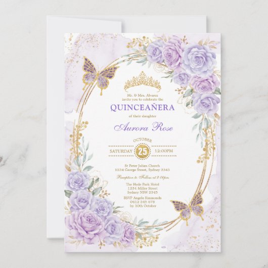 Lavender Gold Quinceanera Mis Quince 15 Anos Kaart (Voorkant)
