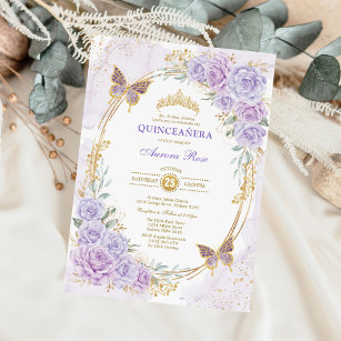 Lavender Gold Quinceanera Mis Quince 15 Anos Kaart