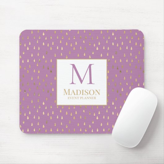 Lavender Gold Raindrop Modern Trendy Monogram Muismat (Met muis)