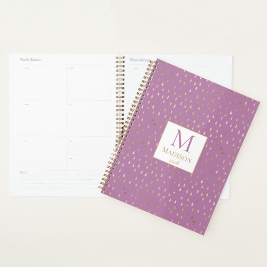 Lavender Gold Raindrop Modern Trendy Monogram Planner (Display)