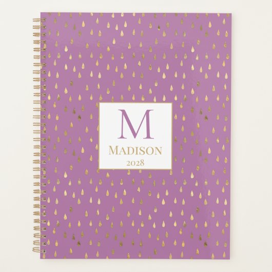 Lavender Gold Raindrop Modern Trendy Monogram Planner (Voorkant)