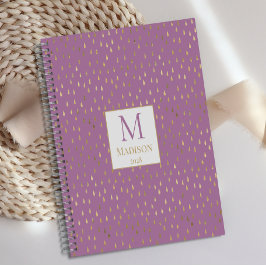 Lavender Gold Raindrop Modern Trendy Monogram Planner