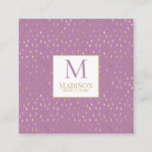 Lavender Gold Raindrop Modern Trendy Monogram Vierkante Visitekaartje (Voorkant)