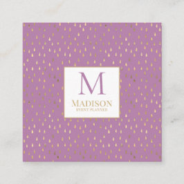 Lavender Gold Raindrop Modern Trendy Monogram Vierkante Visitekaartje
