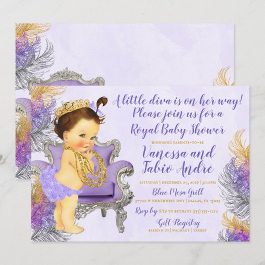 Lavender Gold Silver Waterverf Baby shower Kaart (Voorkant / Achterkant)