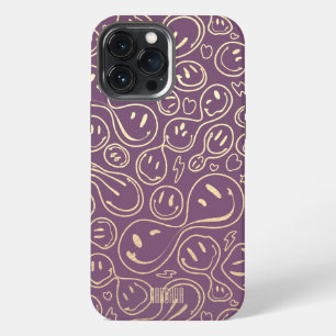 Lavender Gold Smile glimlachend gezichtspatroon Mo iPhone 13 Pro Max Hoesje