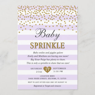 Lavender Gold Stripe Confetti Baby Girl Sprinkle Kaart