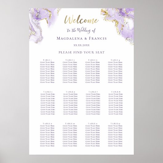 lavender gold vloeibare marmer bruiloft poster (Voorkant)