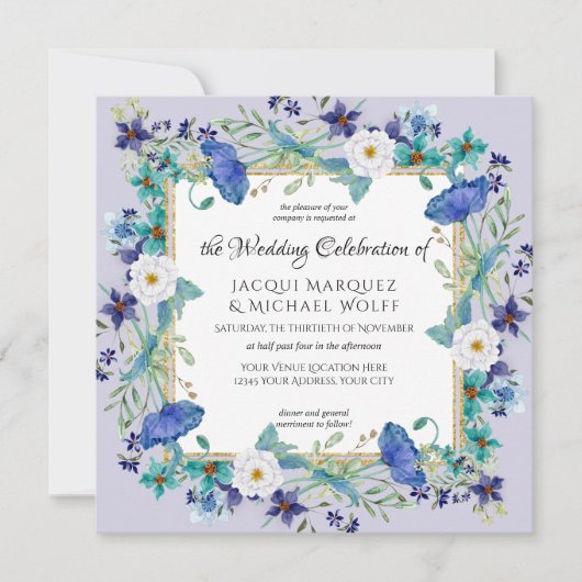Lavender Gold Waterverf Poppy Floral Wedding Kaart (Voorkant)