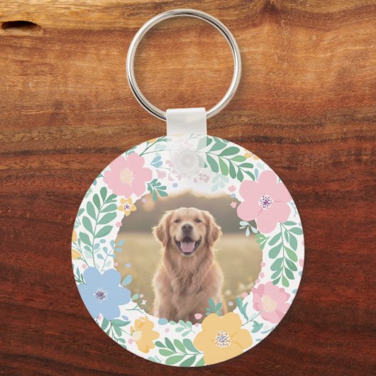 Lavender Golden Retriever Silhouette Wreath Photo Sleutelhanger (Achterkant)