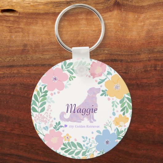 Lavender Golden Retriever Silhouette Wreath Photo Sleutelhanger (Voorkant)