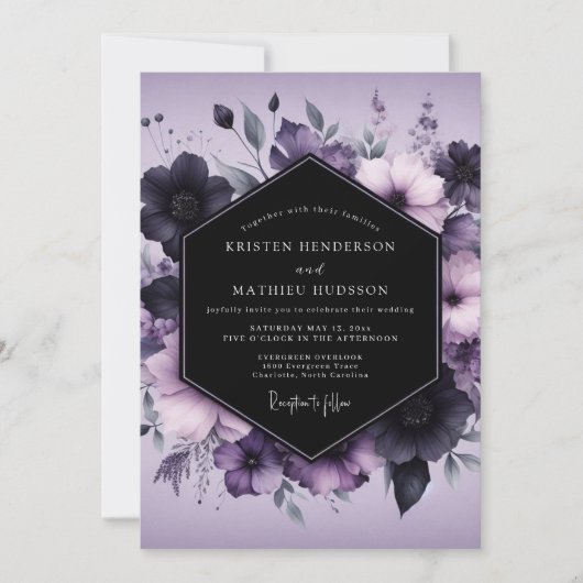 Lavender Gothic Bloom Wedding Kaart (Voorkant)