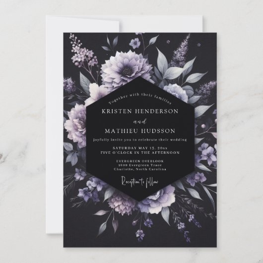 Lavender Gothic Floral Wedding Kaart (Voorkant)