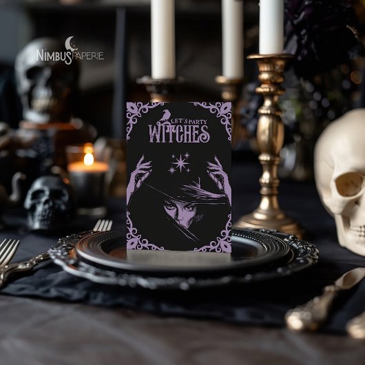 Lavender Gothic Witchy Halloween Flat Invitation Kaart