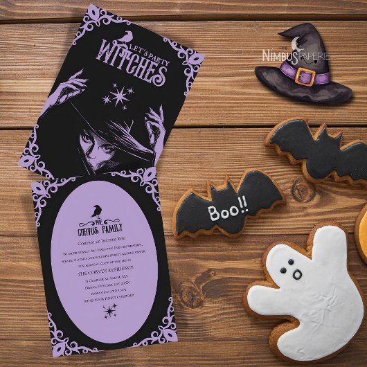 Lavender Gothic Witchy Halloween Flat Invitation Kaart