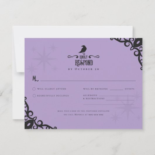 Lavender Gothic Witchy Halloween RSVP Card (Achterkant)