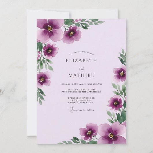 Lavender Graceful Watercolor Wedding Kaart (Voorkant)