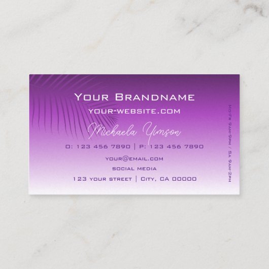 Lavender Gradiënt met Palm Leaf Simple Stijlvol Visitekaartje (Achterkant)