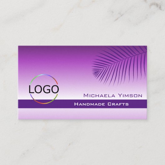 Lavender Gradient Palm Leaf met Logo Professional Visitekaartje (Voorkant)