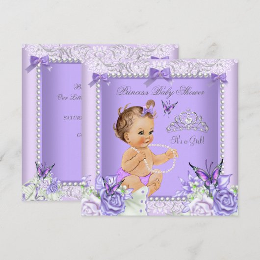 Lavender Gray Baby shower Girl Brunette Kaart (Voorkant / Achterkant)