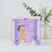 Lavender Gray Baby shower Girl Brunette Kaart (Staand voorkant)
