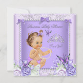 Lavender Gray Baby shower Girl Brunette Kaart (Voorkant)
