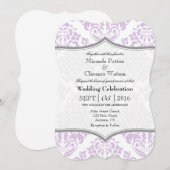Lavender Gray Damask Bracket Wedding Invite Kaart (Voorkant / Achterkant)