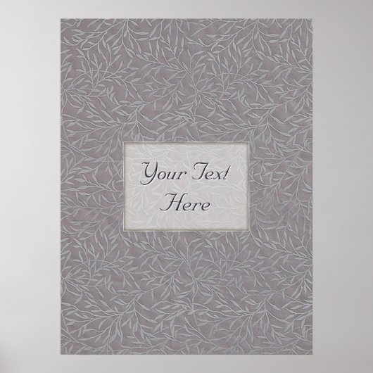 Lavender Gray Embossed Leaf Vines Poster (Voorkant)