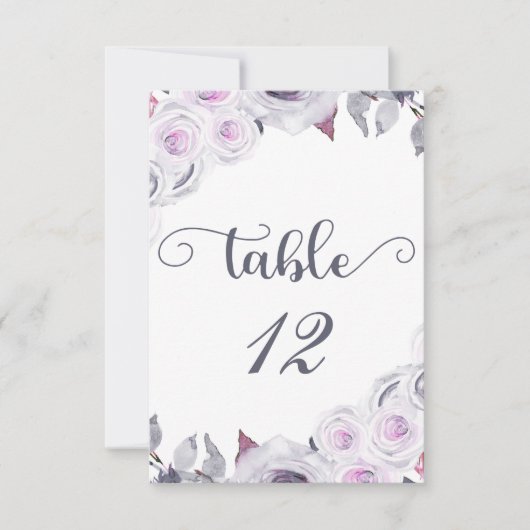 Lavender & Gray Floral Table Number Seating Kaart (Voorkant)