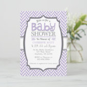 Lavender Gray Herringbone Baby Shower Invitations Kaart (Staand voorkant)